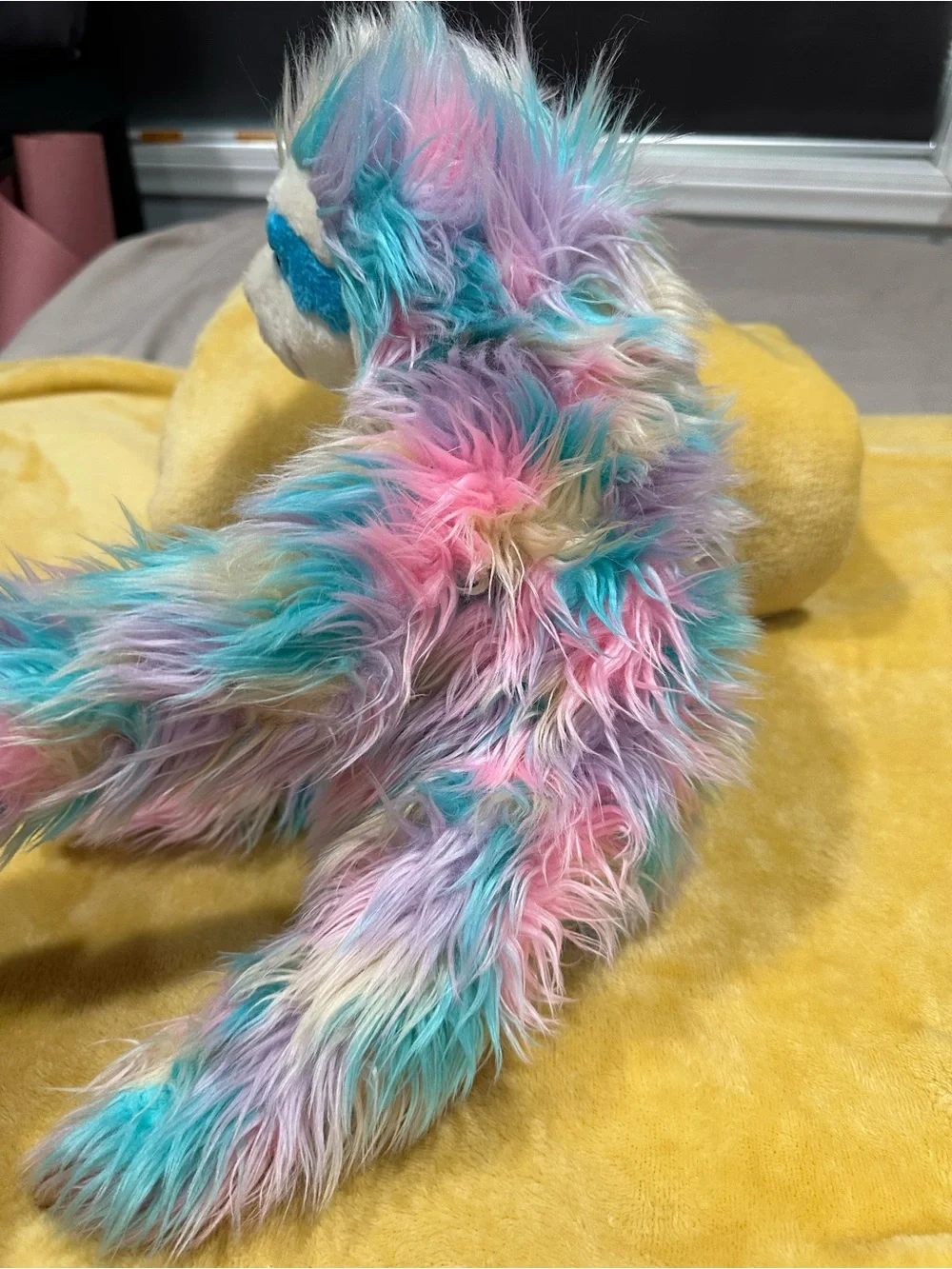 Pastel Multicolor Plush Sloth Cat Toy - Soft Rainbow Fur